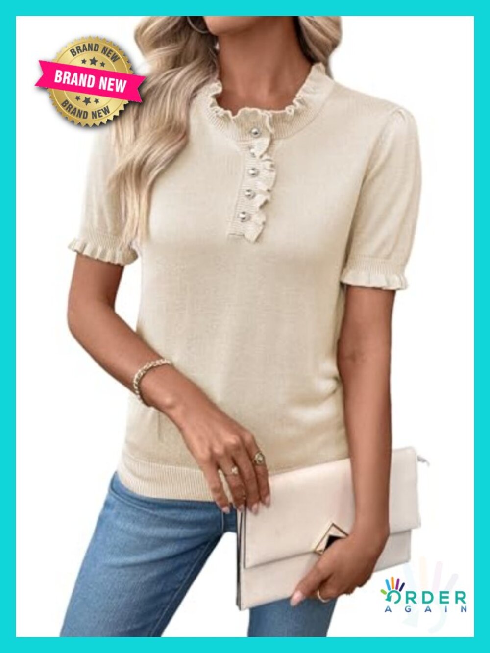SHEWIN Womens Short Sleeve Ruffle Pullover Sweater Viscose Knit Top